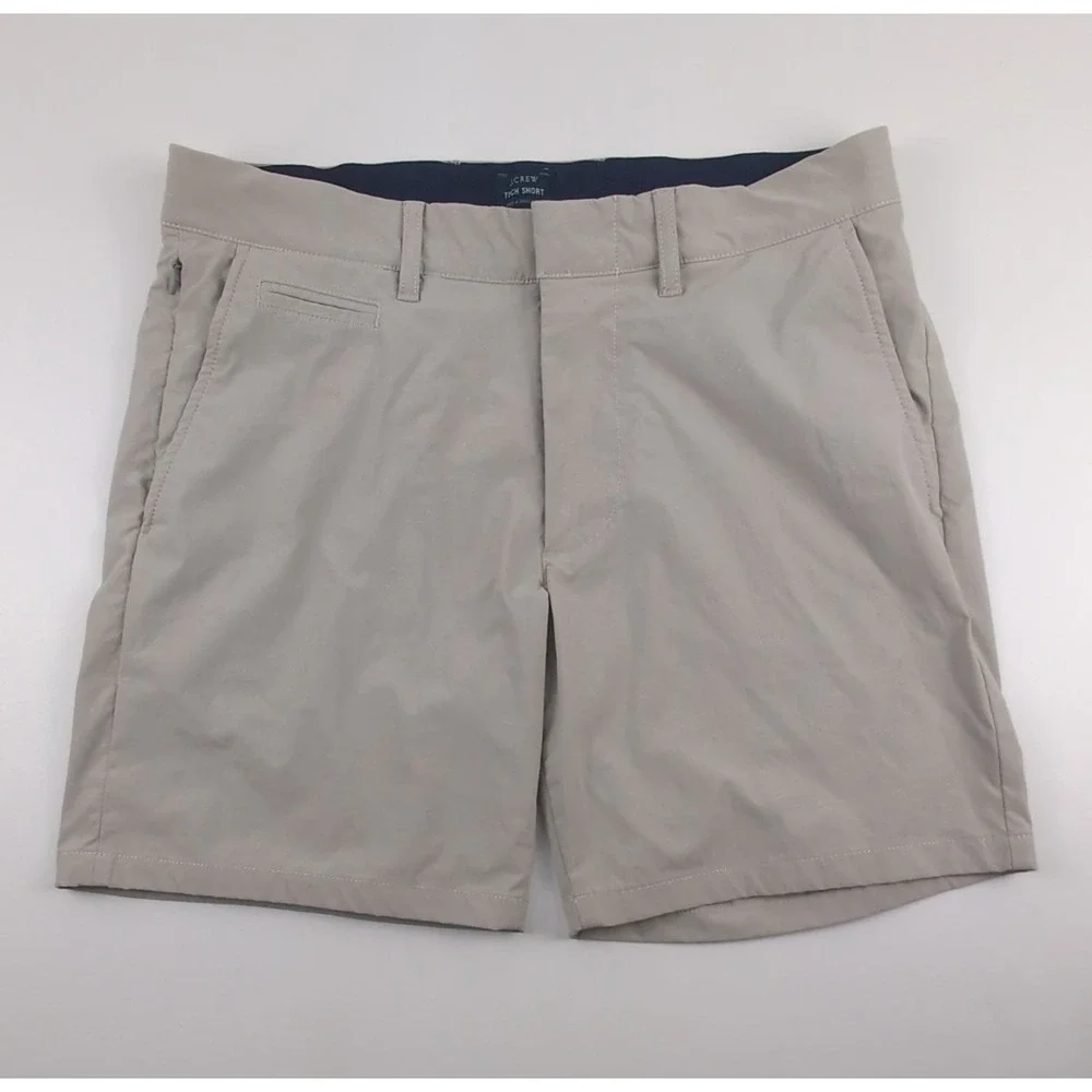 J Crew Tech Shorts Mens 31 Khaki Tan 7 Inseam Moisture Wicking Stretch Chino